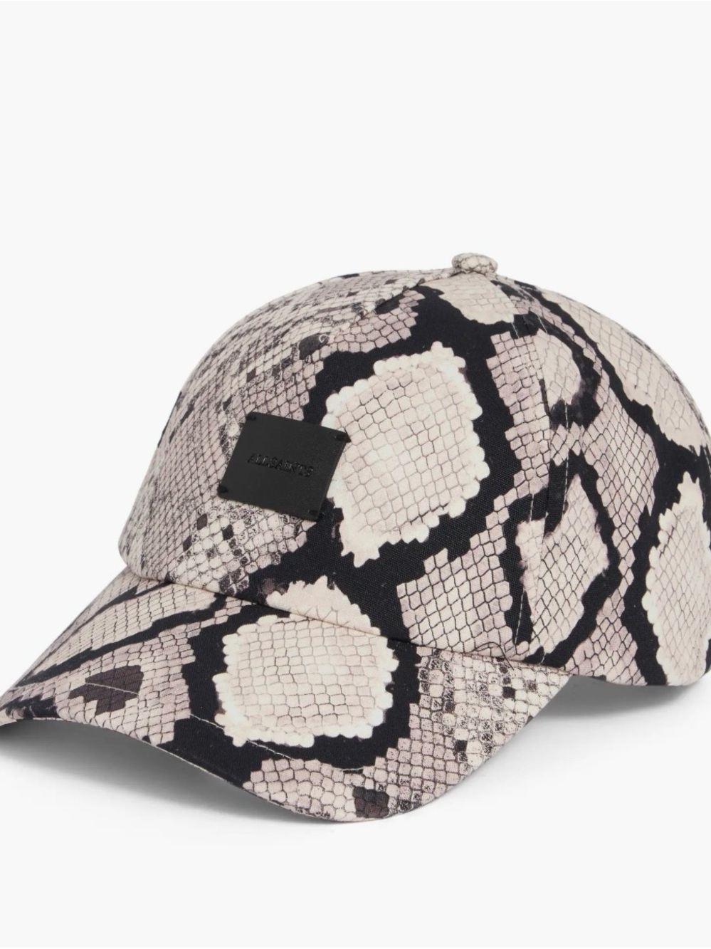NWT All Saints Snake Print Baseball Cap in Pale Beige and Black